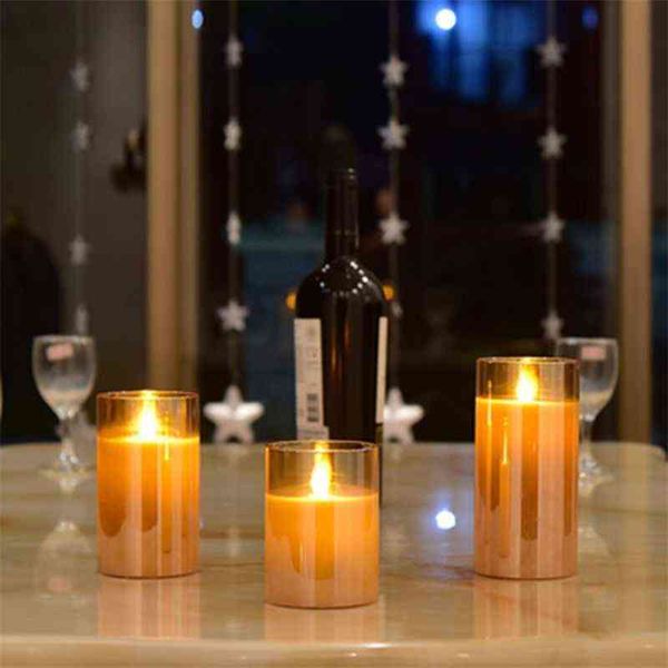 3Pack Flameless LED Velas Flicking Temporizador Remoto Poke Wick Moving Chama Faux H1222