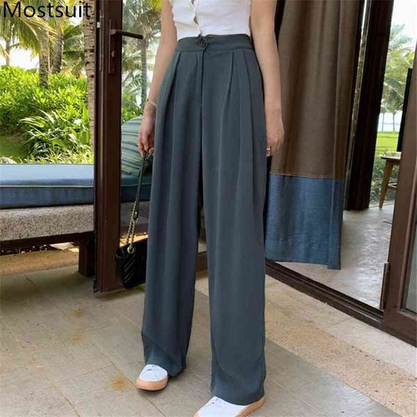

korean fashion high waist wide leg pants trousers women autumn full-length straight loose solid female capris femme 210518, Black;white