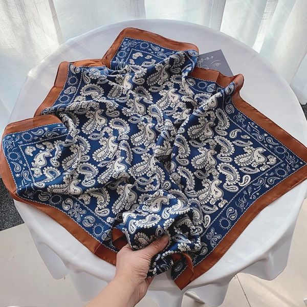 

scarves 2021 spring square scarf for women print silk feeling hair band foulard female neckerchief lady bandana luxury, Blue;gray