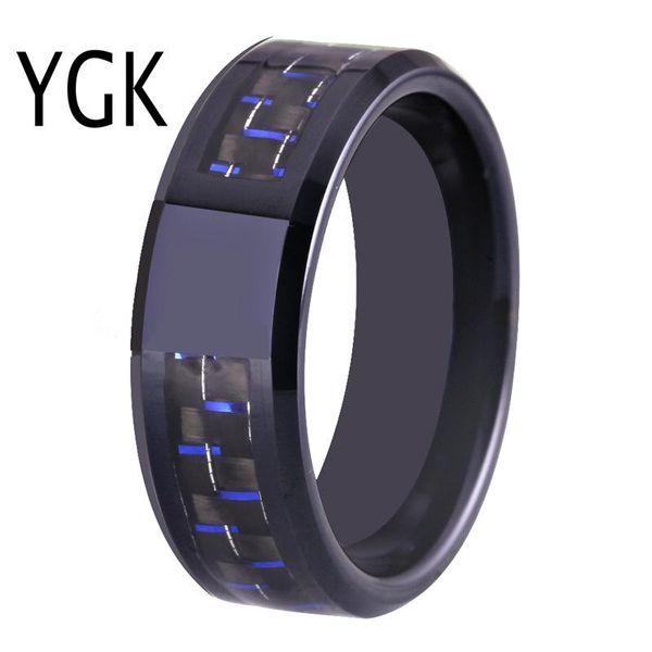

wedding rings ygk jewelry lover's ring women & men's anniversary date logos 8mm black bevel with fiber inlay tungsten, Slivery;golden
