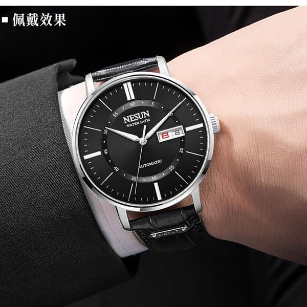 

wristwatches nesun men's luxury business casual automatic mechanical watch fashion sapphire waterproof sports watches relogio masculino, Slivery;brown