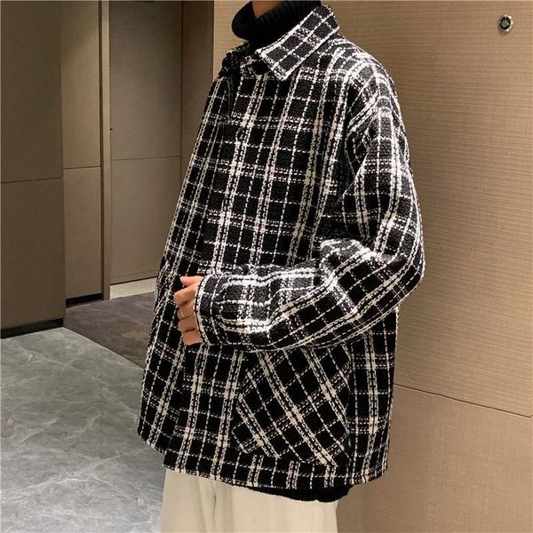 

men's jackets jacket men grid coat lapel large thickened loose couple winter tidal current streetwear leisure fashion the listing, Black;brown