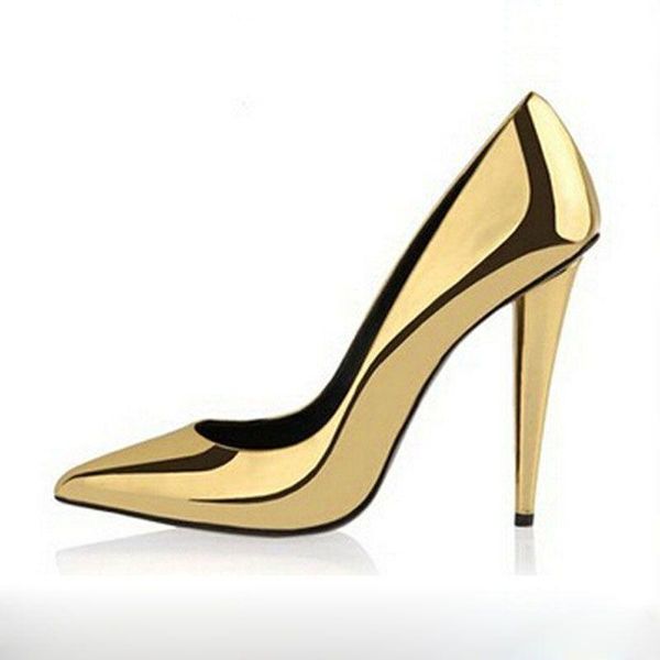 

dress shoes luxury stylish pointed toe pumps gold patent leather high heels footwear spike sapatos femininos women wedding, Black