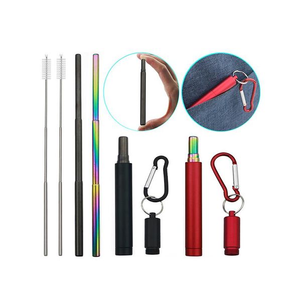 

drinking straws 304 stainless steel straw drink milk tea colorful metal fold buckle portable aluminum tube set