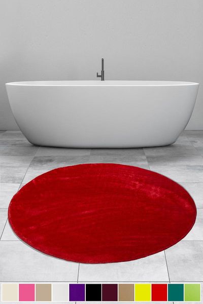 

bonny home elite red 100x100 cm round plush mats bathroom slip-resistant outsole pufidik bath mat