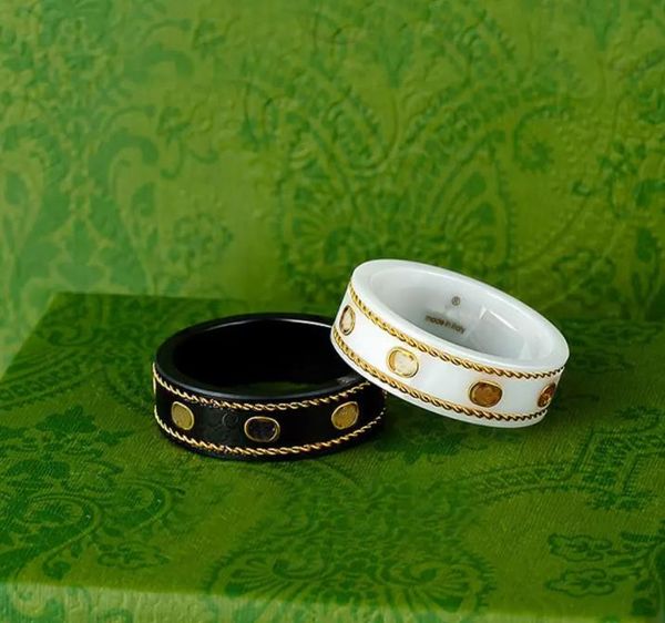 

ceramic band letter rings black white branded ring birthday party valentine's gift wedding jewelry, Silver