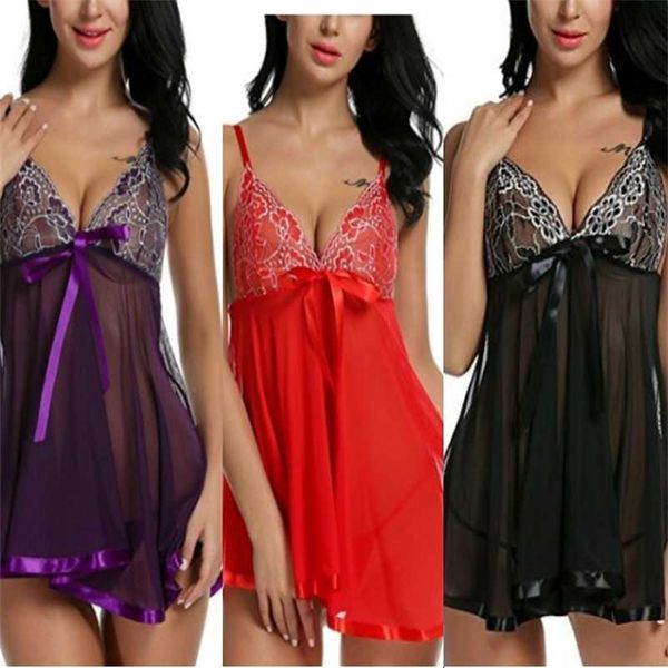 

multicolor nightdress suspender skirt mesh perspective underwear 211203, Black;white