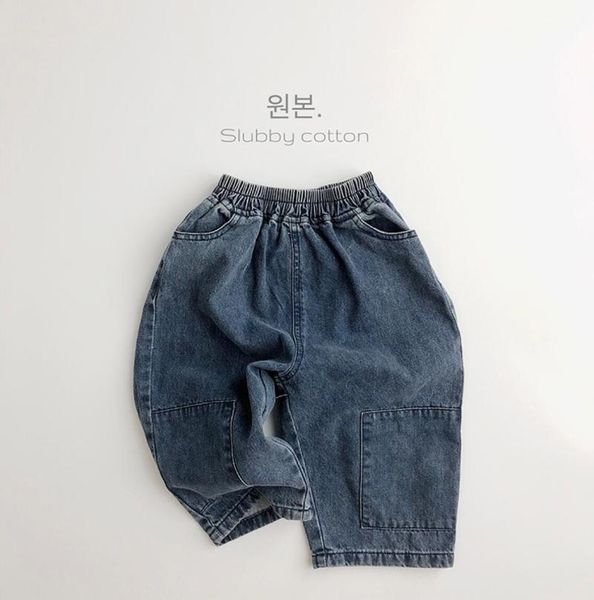 

jeans 2021 style girls boys denim long pants autumn fashion kids, Blue