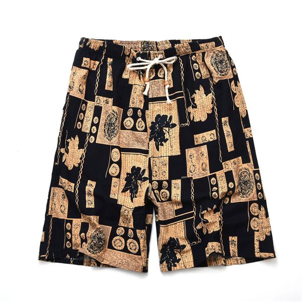 

2021 soccer shorts summer style cotton and linen printed big pants beach men's loose aaa666, Black;red