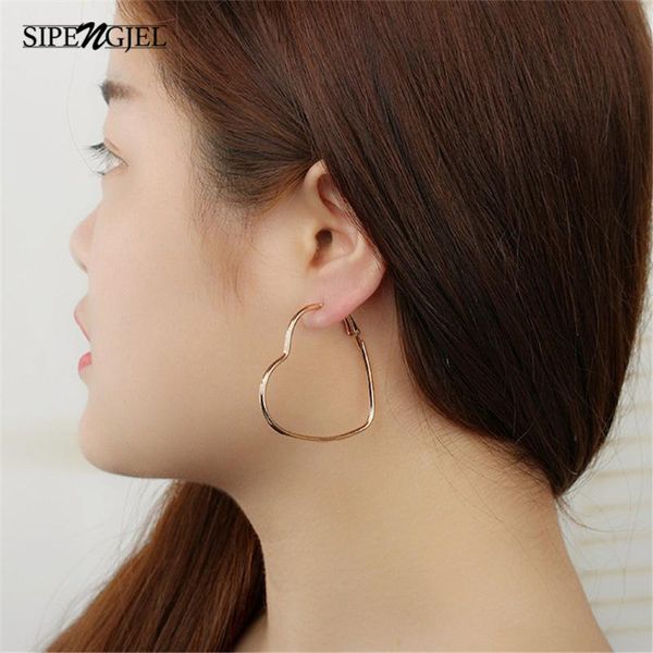 

hoop & huggie sipengjel fashion geometric circle earring for woman gold color korean statement big heart earrings vintage jewelry 2021, Golden;silver