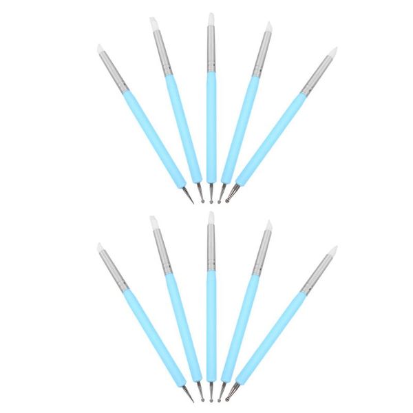 

craft tools 10pcs double-ended uv nail art brushes dotting pottery pens (sky-blue)
