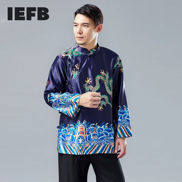 

iefb spring slant stand collar traditional chinese style button men's shirt long sleeve stain clothes loose 9y5196 210524, White;black