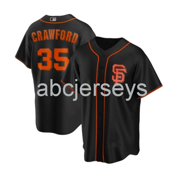 

stitched custom brandon crawfor #35 baseball jersey xs-6xl, Black
