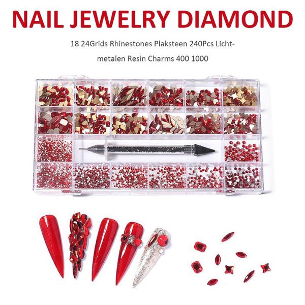 

nail art decorations 21 grid boxed jewelry diamonds flat-bottomed special-shaped and point drill pens diy rhinestones, Silver;gold