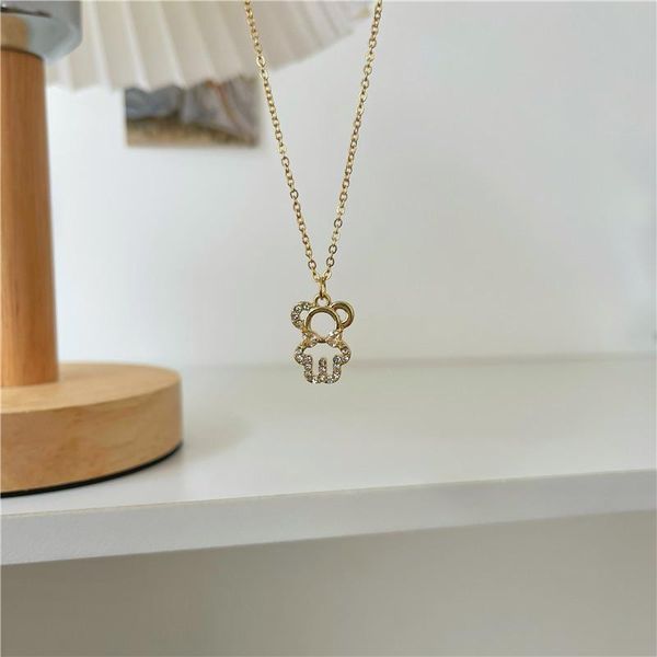 

pendant necklaces little bear hollow necklace women cubic zircon simple adjustable chain, Silver