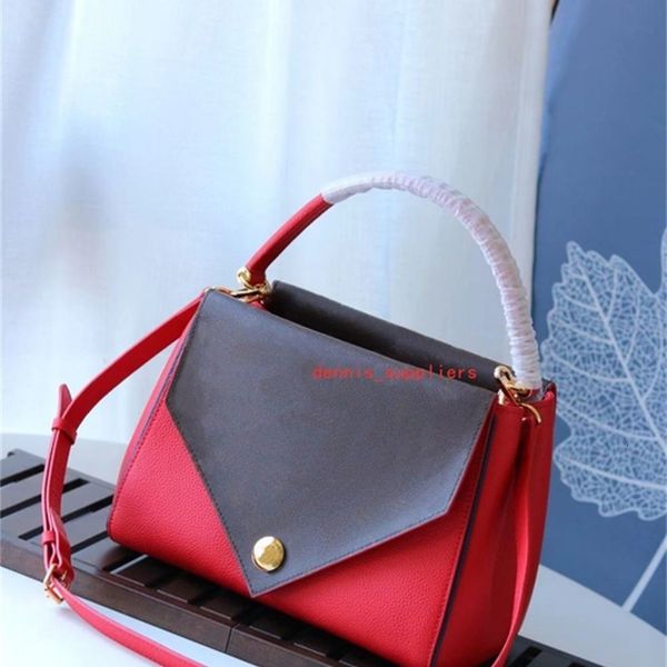 

classic women handbags double v shoulder bag new flower pattern genuine leather ladies purse fashion totes lady hand bags, Red;black