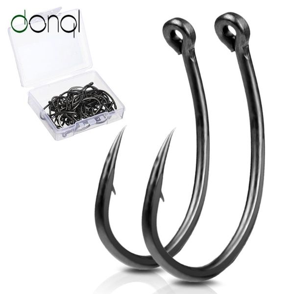 

fishing hooks donql 50pcs/lot curve barbed set single circle fishhook coated carp hook sea tackle accessories