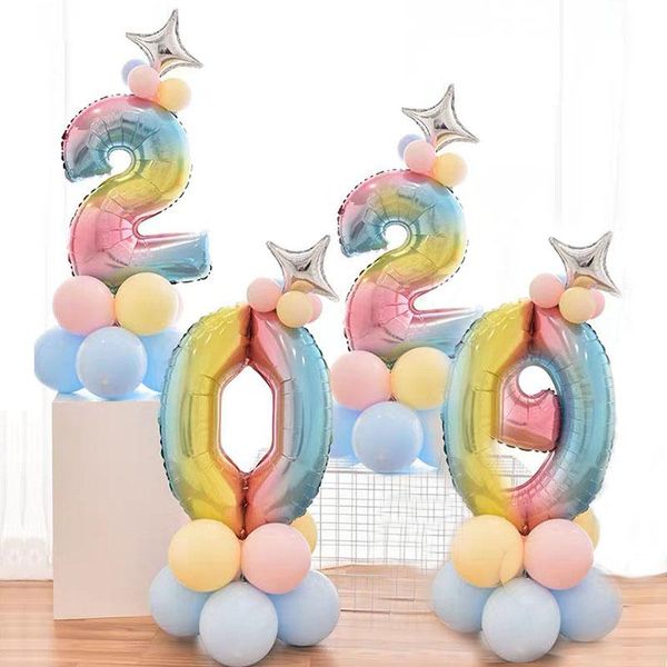 

party decoration 15pcs/set rainbow gradient number foil balloons happy birthday baby shower kids decor