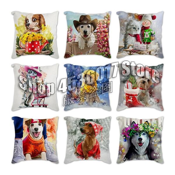 

pillow case winter cat and dog decorative pillowcases cotton linen flowers cover home decoration for sofa car cojines