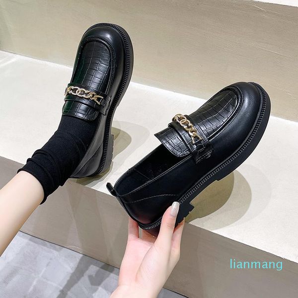 

dress shoes whnb fashion woman heels 2022 metal chains genuine leather pumps for women shallow working party 35-40, Black