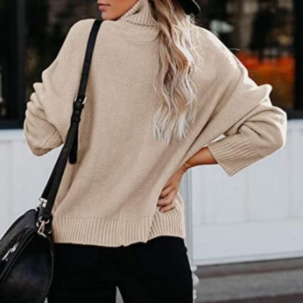

women's sweaters ladies knitted turtleneck long sleeve loose basic sweater solid color pullovers autumn winter clothes, White;black