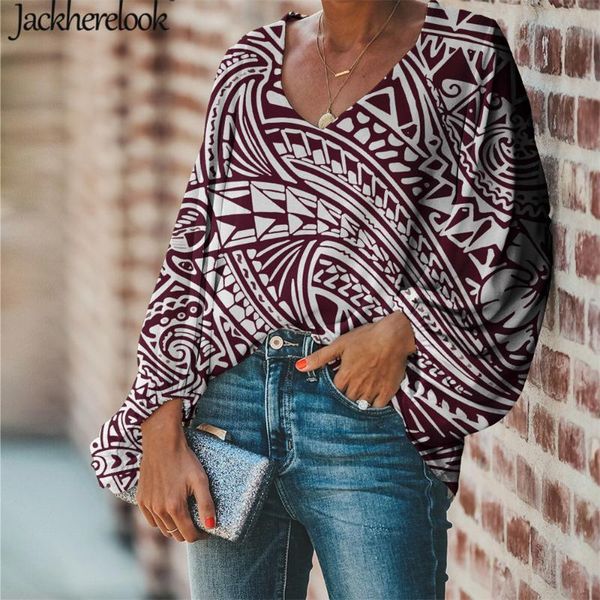 

women's blouses & shirts jackherelook vintage polynesain tattoos ladies samoa tribal floral design summer spring chiffon femme 2021, White