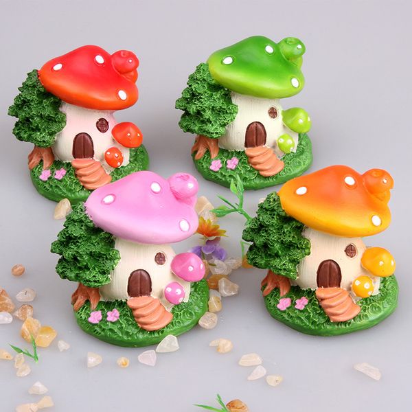 Harz Cartoon Pilz Garten Dekorationen Haus Ornamente Mini Fee Garten Miniaturen DIY Terrarium Home Desktop Moos Micro Landschaft Dekoration 4 Farben