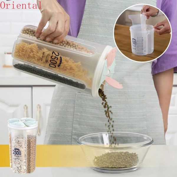 

plastic storage box airtight container with pour lids kitchen cereals bottles rice beans jar dried grains tank #t2p & jars