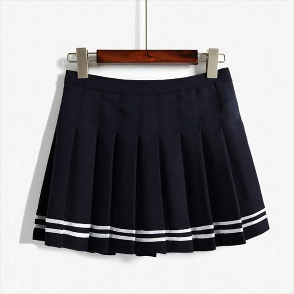 

skirts 2021 summer style high waist pleated harajuku lolita stripe a-line sailor cosplay school uniform, Black