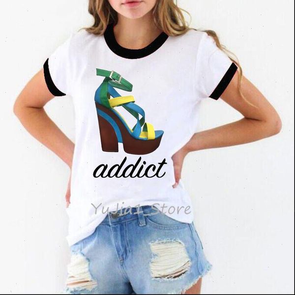 

high women t shirt heel shoe addict funny shirts femme graphic tees personality white ringer tee clothes