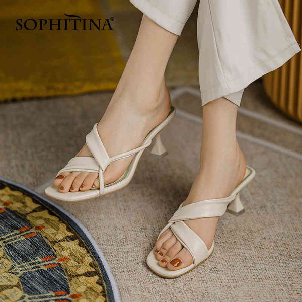 

sophitina ladies slippers wine glass heel open toe outdoor comfortable daily shoes handmade leather summer women's shoes ao709 210513, Black