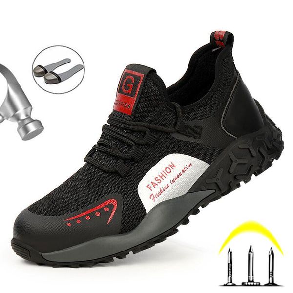 

boots breathable work safety boot men steel toe shoes indestructible anti-smashing male footwear 46, Black