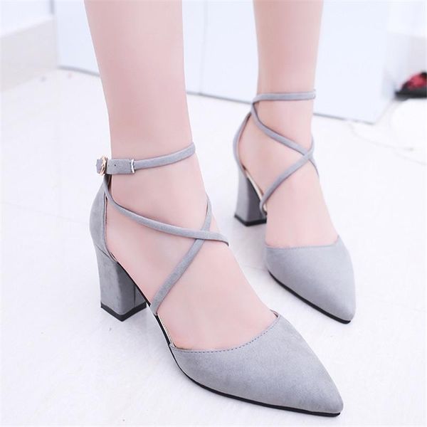 

sandalias femeninas high heels autumn flock pointed sandals female summer shoes mujer s040 dress, Black