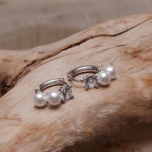

hoop & huggie wtltc french zircon pearl charms earrings for women chic small tiny huggies minimalist geometric hoops, Golden;silver