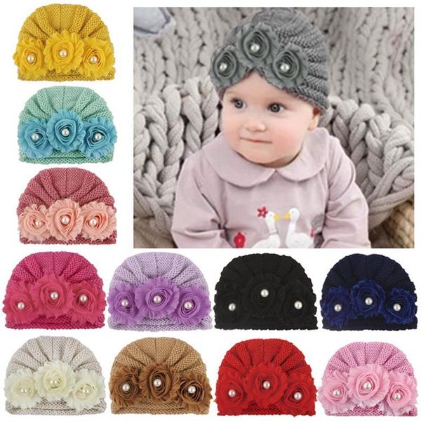 

baby accessories clothing infant girl boy winter beanie flower warm cap crochet knitted pearls hat turban caps & hats, Yellow