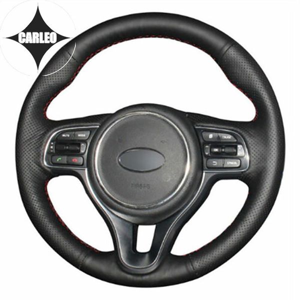 

steering wheel covers diy car cover for kia k5 sportage kx5 genuine black leather custom hand stitching holder layer wrap