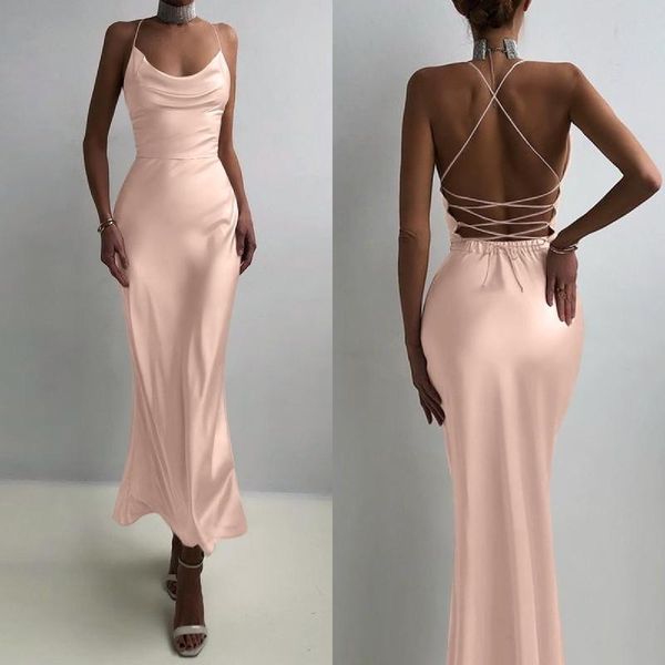 

casual dresses celmia women spaghetti strap long dress 2021 summer elegant satin party maxi sundress fashion hollow backless club vesti, Black;gray