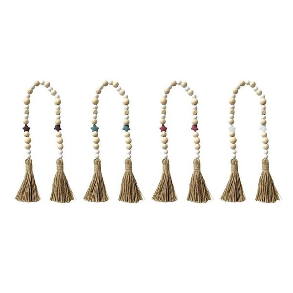 

volcanic rock wood bead garland farmhouse rustic country decor wall boho decorations woven tassel hanging decorative objects & figurines