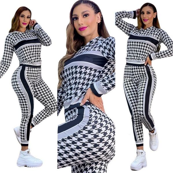 

j2568 european and american women's tracksuits 2021 autumn fashion printed two-piece hooded sweater, Gray