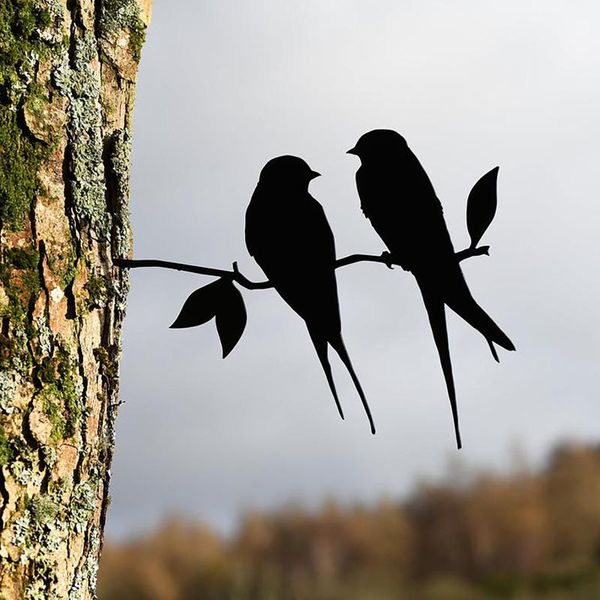 

garden decorations barn swallows (love birds) metal tree art bird steel silver decoration outdoor dÃ©coration de jardin