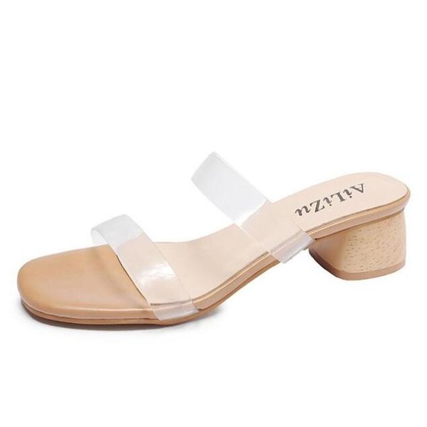 

large size transparent womens sandals 2021 summer fashion thick heel slippers women casual platform comfortable wome's shoes, Black