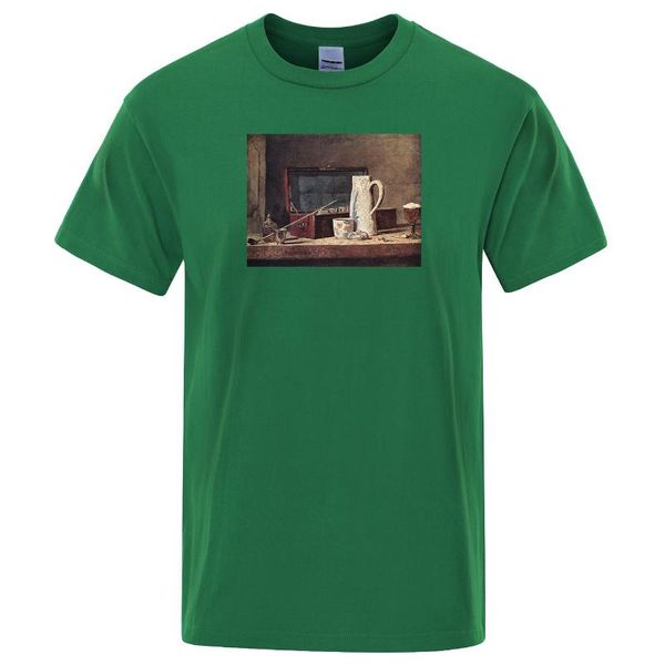 

running jerseys still life with pipe an jug printing oversized vintage tshirt summer comfortable male t-shirt crewneck loose t shirts m, Black;blue