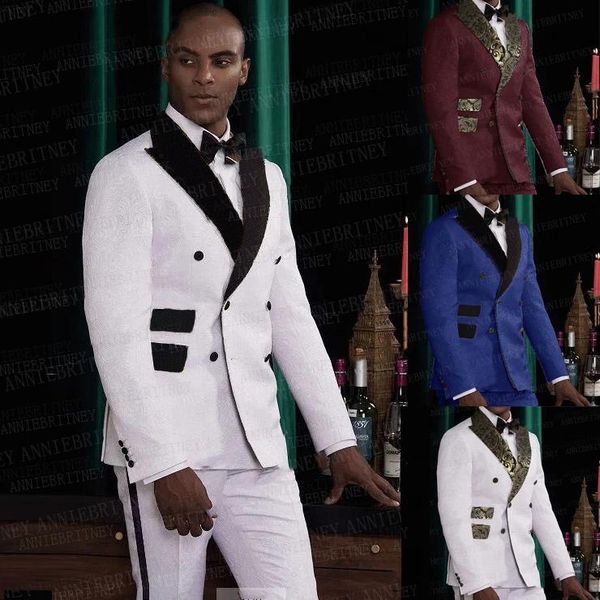 

men's suits & blazers white mens wedding 2 pieces groom man prom party tuxedo slim fit blazer black collar double breasted jacket pants, White;black