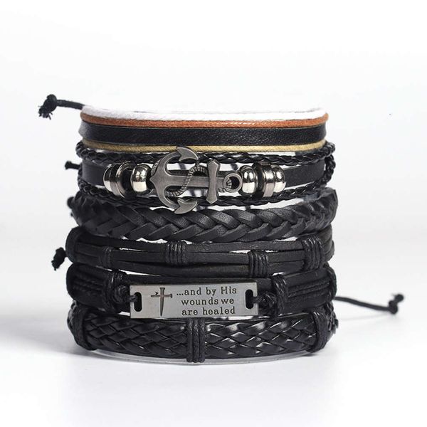 

multi layer leather suit bracelet for men and women, Black