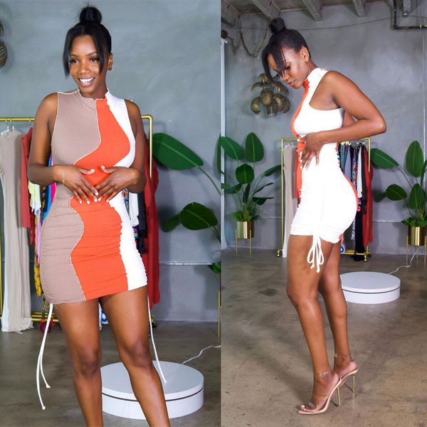 

new arrivals contrast color sleeveless bodycon dress casual dresses women summer dresses, Black;gray
