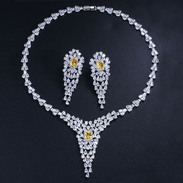 

t0129 no-ble luxury bridal jewelry shining aaa zircon necklace earring set, Black