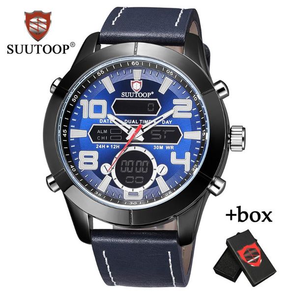 

wristwatches men's watch fashion waterproof quartz business casual genuine leather digital dual display week relogio masculino, Slivery;brown