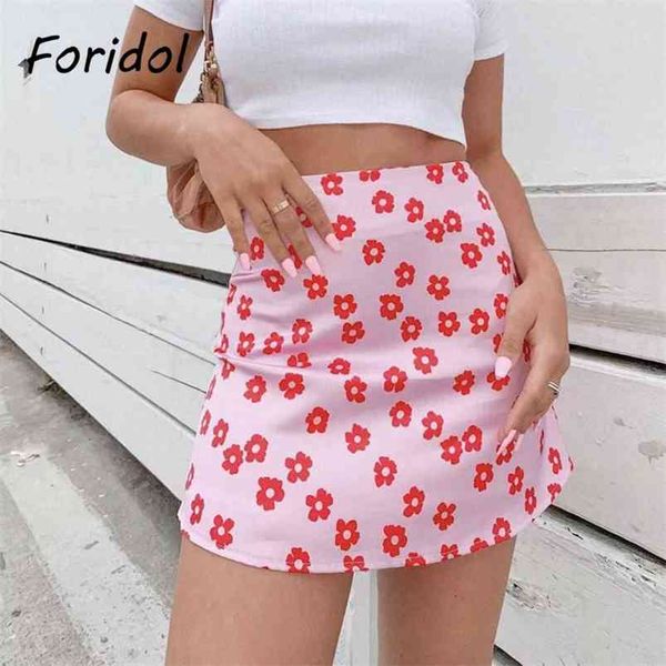 

flower print satin skirts for women summer autumn beach female a line mini short pink floral faldas 210427, Black