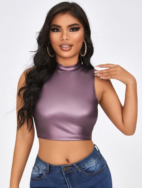 

mock neck pu leather crop tank j7gv#, White