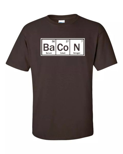 

bacon periodic table funny science elements teacher pork lover men's tshirt 626, White;black